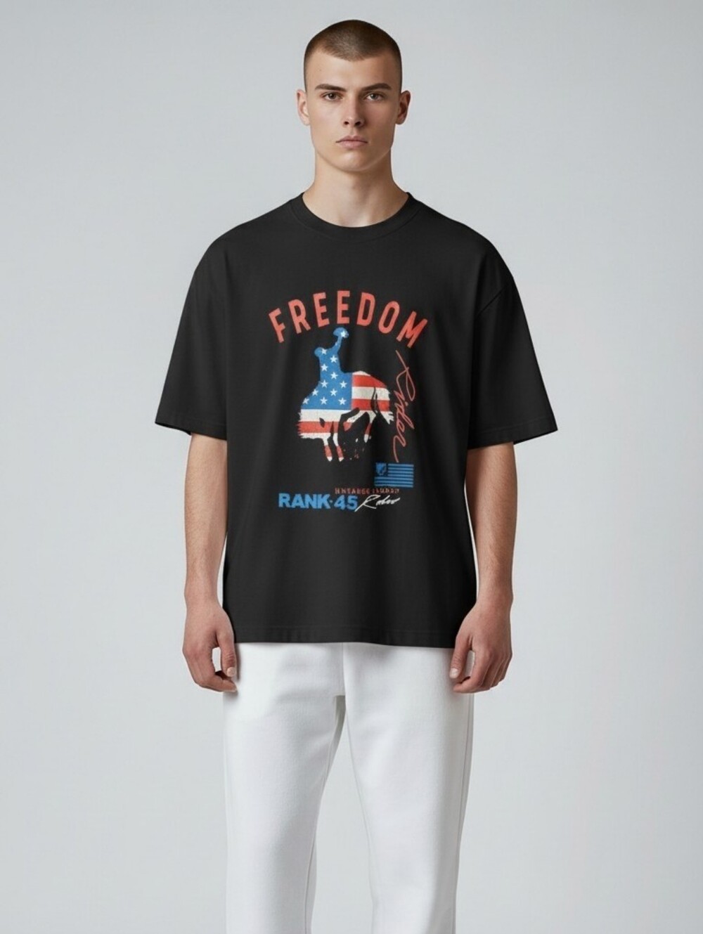 Rank 45 Black USA Freedom Rider Untamed Legacy Rodeo Men's T-shirt Size L